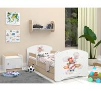 Lit d'enfant Happy Babies avec barrière de sécurité pour garçon, 160 x 80 cm, pour chambre d'enfant, avec tiroir, matelas, lit simple pour enfant, couleur poire claire, motif chien