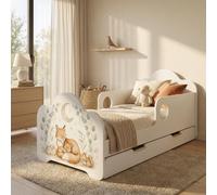 Lit d'enfant Happy Babies avec barrière de sécurité pour garçon, 160 x 80 cm, pour chambre d'enfant, avec tiroir, matelas, lit simple pour enfant, blanc