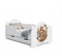 Lit d'enfant Happy Babies Novula avec barrière de sécurité pour garçon, 140 x 70 cm, pour chambre d'enfant, avec tiroir et matelas, motif coloré