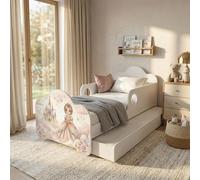 Lit d'enfant Happy Babies Novula avec barrières de sécurité pour garçon, 140 x 70 cm, pour chambre d'enfant, avec tiroir et matelas, lit simple, pour fille, princesse