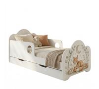 Lit d'enfant Happy Babies Novula avec barrières de sécurité pour garçon, 140 x 70 cm, pour chambre d'enfant, avec tiroir, matelas, lit simple pour enfant, autocollants