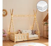 Lit d'enfant 'Helsingborg' avec matelas et protection antichute pin 70 x 140 cm couleurs du bois