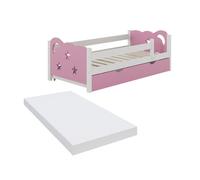 Lit d'enfant Jessica, 70x140 cm avec tiroir, avec matelas, Rose, Vitalispa 40339