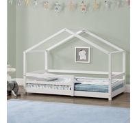 Lit d'enfant 'Knätten' à l'aspect de maison avec protection contre les chutes Pin 70 x 140 cm Blanc