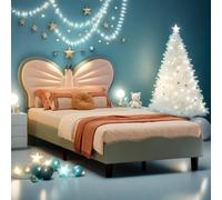 Lit d'enfant Lit 90x200cm, lit simple, cadre de lit avec lampe de lecture LED, tête de lit réglable, lit d'adolescent pour garçons & filles, velours, sans matelas, bleu