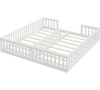 Lit d'enfant - Lit à panneaux 90 x 200 cm - Avec barrières - Avec sommier à lattes - Structure en bois - Sans matelas - Blanc