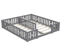 Lit d'enfant - Lit au sol avec barrière de sécurité - 90 x 200 cm - Avec sommier à lattes - Bois de pin - Design scandinave - Gris