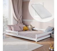 Lit d'enfant Lit au sol Lit avec protection contre les chutes & sommier à lattes Montessori Lit d'enfant Lit d'adolescent Lit simple avec matelas | pin blanc 140x200 cm