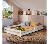 Lit d'enfant Lit au sol Lit avec protection contre les chutes & sommier à lattes Montessori Lit d'enfant Lit d'adolescent Lit simple en option avec matelas | pin blanc 120x200 cm