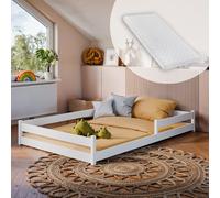 Lit d'enfant Lit au sol Lit avec protection contre les chutes & sommier à lattes Montessori Lit d'enfant Lit d'adolescent Lit simple avec matelas | pin blanc 120x200 cm