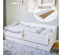 Lit d'enfant Lit d'adolescent 80x160 avec matelas antichute & tiroir | Canapé enfant Lit transformable blanc
