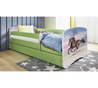 Lit d'enfant Lit d'adolescent Cheval au galop 70x140, 80x160, 80x180 cm - Set complet avec matelas, tiroir & protection antichute