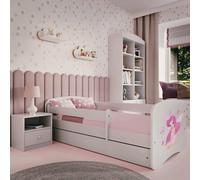 Lit d'enfant Lit d'adolescent Fée avec papillons 70x140, 80x160, 80x180 cm - Set complet avec tiroir & protection contre les chutes