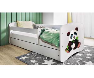 Lit d'enfant Lit d'adolescent Panda 2 70x140, 80x160, 80x180 cm - Set complet avec matelas, tiroir & protection antichute