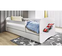 Lit d'enfant Lit d'adolescent Voiture de course 70x140, 80x160, 80x180 cm - Set complet avec tiroir & protection contre les chutes