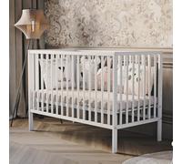 Lit d'enfant Lit de bébé - BELLO basic - écologique et en bois massif 3 fois réglable en hauteur incl. matelas avec trois lattes amovibles 60 x 120 cm Blanc