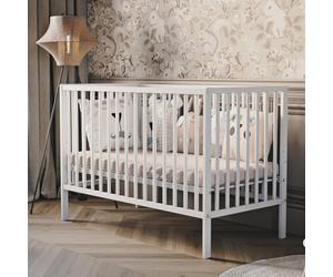 Lit d'enfant Lit de bébé - BELLO basic - écologique et en bois massif 3 fois réglable en hauteur incl. matelas avec trois lattes amovibles 60 x 120 cm Blanc