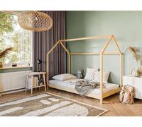 Lit d'enfant Lit de maison 90x200 cm avec protection contre les chutes & sommier à lattes en nature Filles Garçons Lit d'adolescent Lit simple 200x90 cm