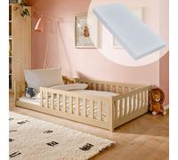 Lit d'enfant lit de sol 120x200 cm Lit avec matelas, protection contre les chutes & sommier Montessori Enfants Lit d'adolescent | pin naturel massif garçon fille