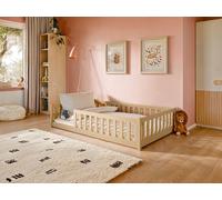 Lit d'enfant lit de sol 120x200 cm lit avec protection contre les chutes & sommier Montessori lit enfant lit adolescent | naturel pin massif garçon fille