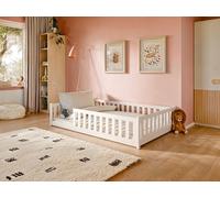 Lit d'enfant lit de sol 120x200 cm lit avec protection contre les chutes & sommier Montessori lit enfant lit adolescent | blanc pin massif garçon fille