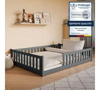 Lit d'enfant Lit de sol 140x200 cm avec protection contre les chutes & sommier à lattes Montessori Lit Lit à barreaux Enfants Lit d'adolescent Lit simple | Graphite