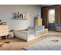 Lit d'enfant lit de sol 140x200 cm lit avec protection contre les chutes & sommier Montessori lit enfant lit adolescent | naturel pin massif garçon fille