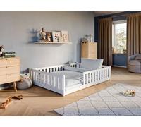 Lit d'enfant lit de sol 140x200 cm lit avec protection contre les chutes & sommier Montessori lit enfant lit adolescent | blanc pin massif garçon fille