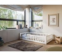 Lit d'enfant Lit de sol 80x180 cm Lit avec protection contre les chutes & sommier Montessori Lit Enfants Lit d'adolescent Lit simple | blanc bois garçon fille