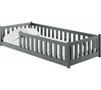 Lit d'enfant Lit de sol 90x190 cm avec protection contre les chutes, matelas & sommier Montessori Lit Lit à barreaux Enfants Lit d'adolescent Lit simple | Graphite | de 4 à 18 ans