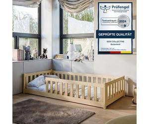 Lit d'enfant Lit de sol 90x190 cm Lit avec protection contre les chutes & sommier à lattes Montessori Lit Lit à barreaux Enfants Lit d'adolescent Lit simple | pin naturel bois massif garçon fille