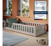 Lit d'enfant Lit de sol 90x190 cm Lit avec protection contre les chutes & sommier Montessori Lit Lit à barreaux Enfants Lit d'adolescent Lit simple avec matelas Cachemire