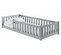 Lit d'enfant Lit de sol 90x200 cm avec protection contre les chutes & sommier à lattes Montessori Lit Lit à barreaux Enfants Lit d'adolescent Lit individuel | Gris cendré | de 4 à 18 ans