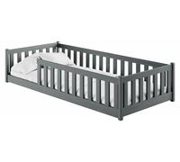 Lit d'enfant Lit de sol 90x200 cm avec protection contre les chutes & sommier Montessori Lit Lit à barreaux Enfants Lit d'adolescent Lit simple | Graphite | de 4 à 18 ans
