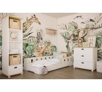 Lit d'enfant lit de sol 90x200 cm blanc-nature avec protection contre les chutes et sommier à lattes, lit au ras du sol lit d'adolescent lit simple 200x90