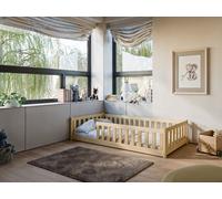 Lit d'enfant Lit de sol 90x200 cm Lit avec protection contre les chutes & sommier Montessori Lit Enfants Lit d'adolescent Lit simple | bois naturel garçon fille