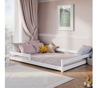 Lit d'enfant lit de sol lit avec protection contre les chutes & sommier Montessori lit enfant lit adolescent lit simple en option avec matelas | pin blanc 140x200 cm