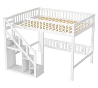 Lit d'enfant - Lit mezzanine - 140 x 200 cm - Barrières de sécurité - Échelle - Bois massif - Blanc
