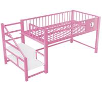 Lit d'enfant - Lit mi-hauteur - 90 x 200 cm - Échelle avec espace de rangement - Structure métallique robuste - Pour enfants et adolescents - Rose