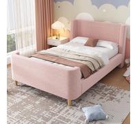 Lit d'enfant Lit rembourré,Lit simple lit traîneau avec motif cosmique, 90 x 200 cm, Pour garçons & filles, Rose, Velours (sans matelas)