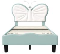Lit d'enfant - Lit simple 90 x 200 cm - Motif papillons avec LED - Tête de lit en velours réglable - Bois - Sans matelas - Bleu