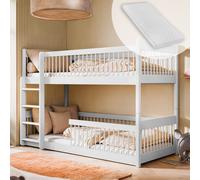 Lit d'enfant Lit superposé 80x180 | 90x190 | 90x200 cm, avec bords arrondis et transformable en 2 lits 90x200 cm de 4 à 18 ans, blanc avec 2 matelas