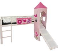 Lit D'Enfant Lit Superposé 90x200 cm avec Tour Toboggan Bois Blanc Lit Mezzanine