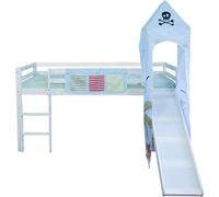 Lit D'Enfant Lit Superposé 90x200 cm avec Tour Toboggan Bois Blanc Lit Mezzanine