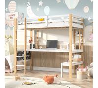 Lit d'enfant, lit surélevé avec bureau et armoire, lit d'enfant 90x200 cm - table avec espace de rangement, lit superposé, lit d'enfant avec sommier à lattes, lit d'adolescent lit familial avec escali