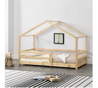 Lit d'enfant 'Knätten' à l'aspect de maison avec protection contre les chutes en pin 80 x 160 cm couleurs du bois