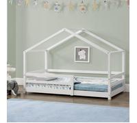 Lit d'enfant 'Knätten' à l'aspect de maison avec protection contre les chutes en pin 90 x 200 cm blanc