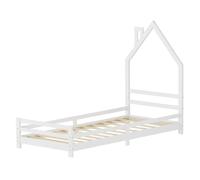 Lit d'enfant maison simple sommier à lattes 90x200 cm blanc bois massif de pin
