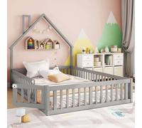 Lit d'enfant minimaliste en forme de cheminée, sommier à lattes inclus, en bois de pin, couleur grise, sans matelas - Lit rembourré 140 x 190 cm