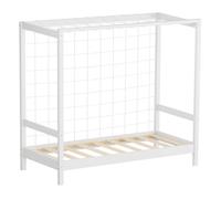 ML-Design Lit Enfant But de Football Handball, 70x140 cm, Blanc, en Bois Massif, avec Sommier à Lattes et Filet, sans Matelas, Couchage Junior Fille Garçon Chambre à Coucher, Structure Thème Sport